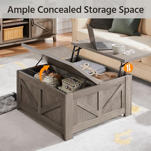 Gray Lift Top Coffee Table with Hidden Storage Compartment P1722