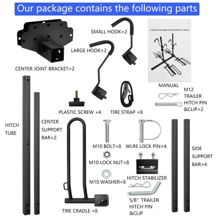 2" Hitch Receiver Foldable Tray 4 Bike Rack Z769619