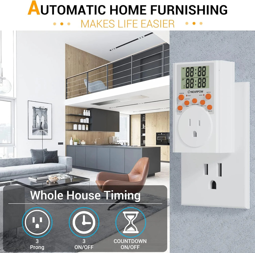 Programmable Digital Timer Switch with 3-Prong Outlet, 15A/1800W V7646
