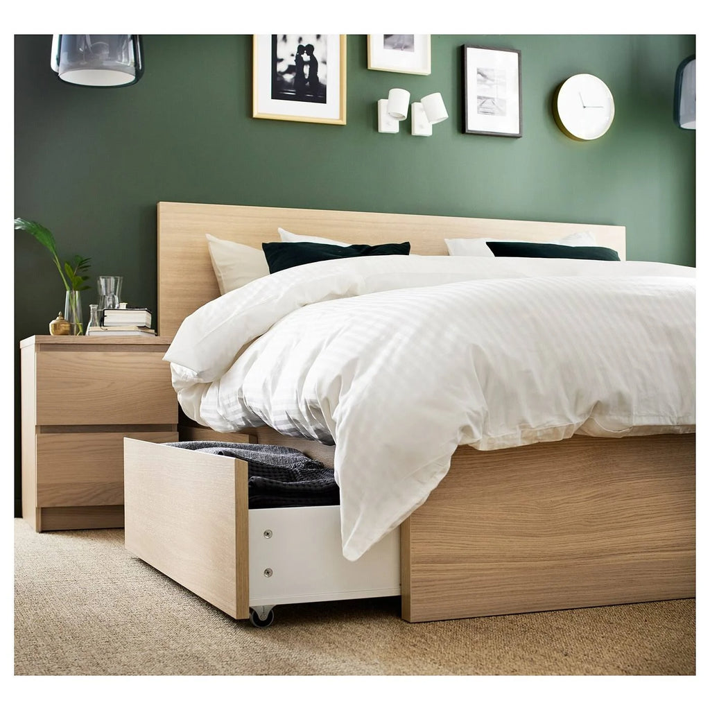 White Stained Oak Veneer King Bed Frame with 4 Storage Boxes D732