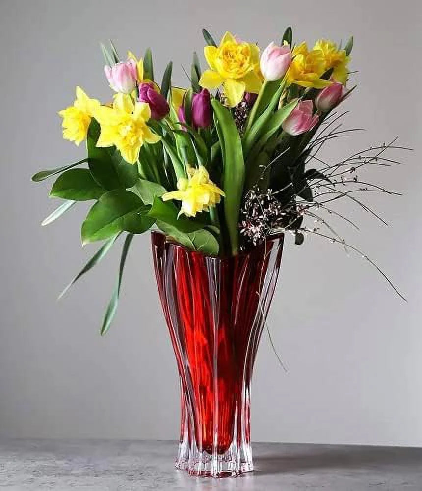 Red 12'' Crystal Glass Vase G262