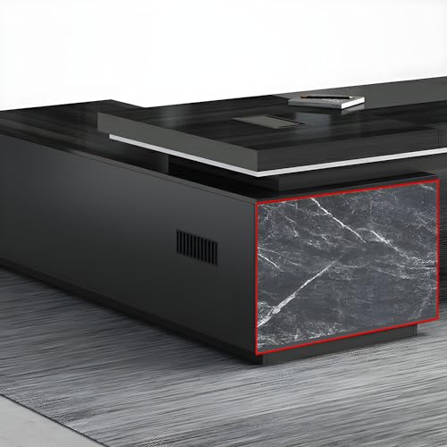 Black L-Shaped Executive Desk with Drawers 79" L x 63" W x 29.5" H Right Hand Return E18559