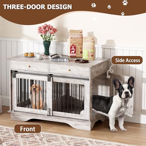 47" Grey Dog Crate Furniture with 2 Storage Draws B4927