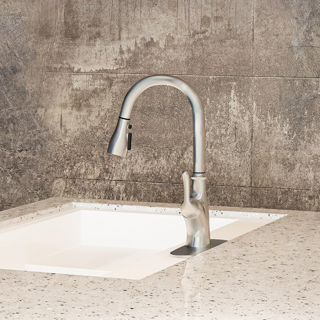Brushed Nickel Kitchen Faucet with Pull Down Sprayer, Single Handle High Arc Stainless Steel Sink Faucet N4653