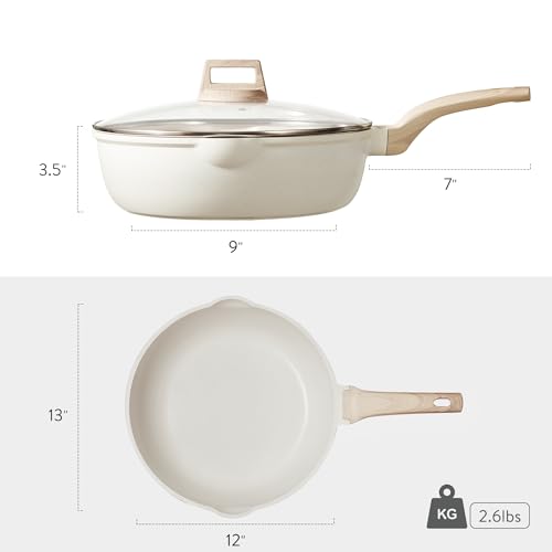 12Inch Nonstick Deep Frying Pan with Lid, 5.5 Qt Jumbo Cooker Saute Pan M40419