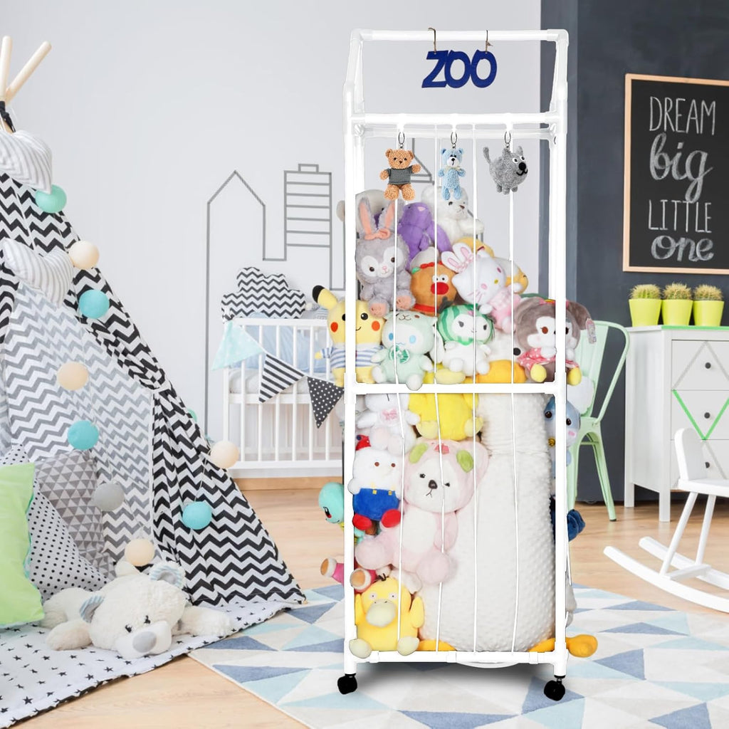 White Stuffed Animal Storage Zoo with Elastic Band and Net Z85658