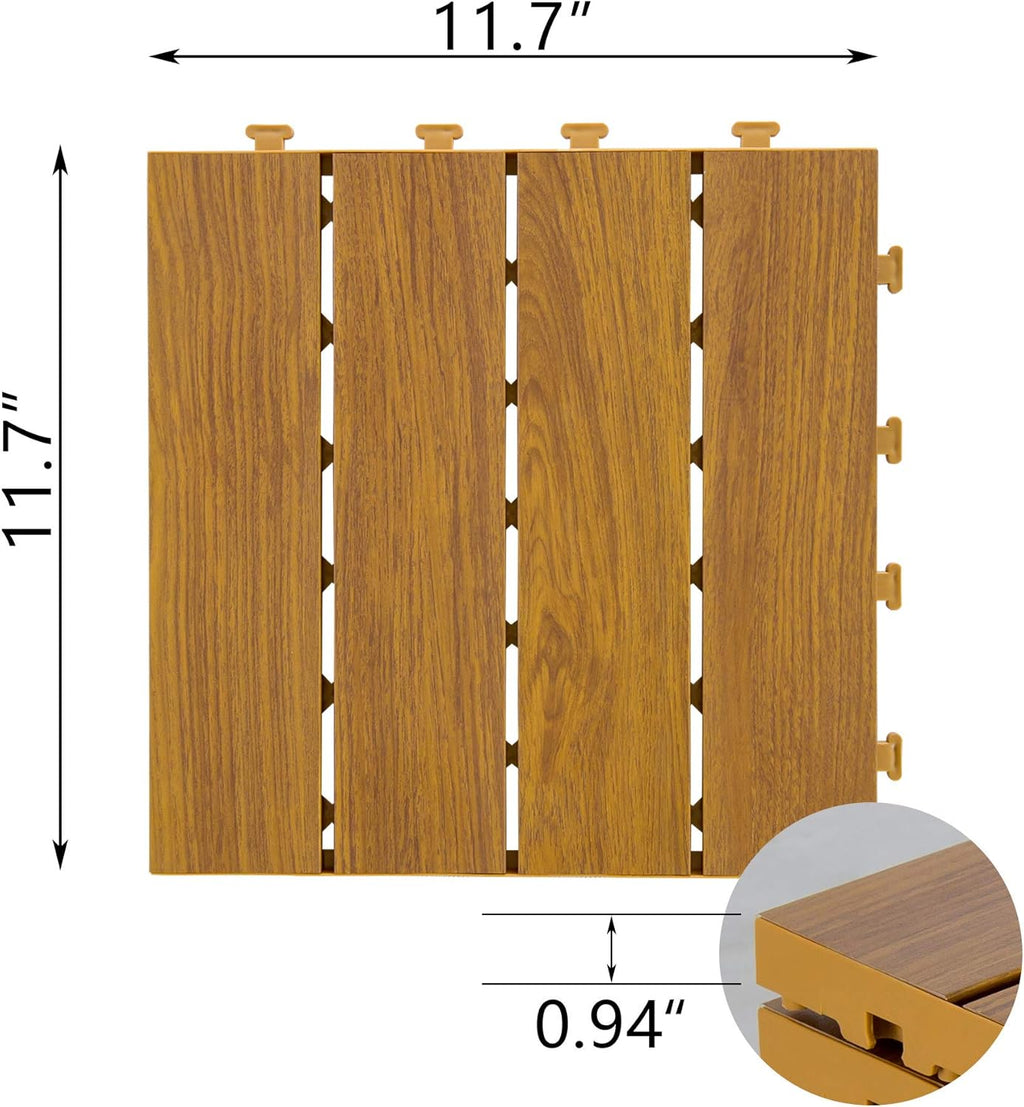 9PCS Aluminum Interlocking Deck Patio Tiles, 12” x 12” Wood Acacia E5368