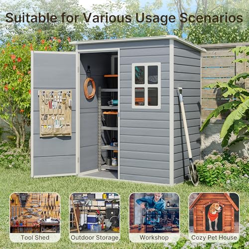 6x4 FT Outdoor Storage Shed with Floor, Resin, Lockable Doors G4861