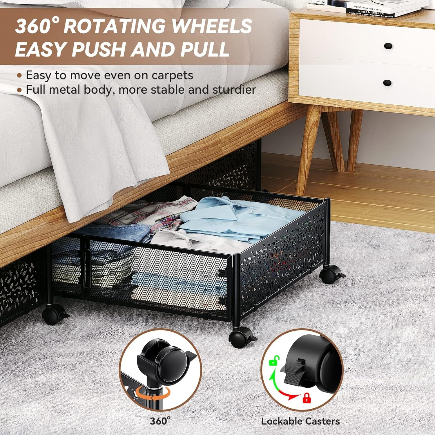 Under Bed Storage Containers with Wheels Metal Storage Containers -2PCK D8550