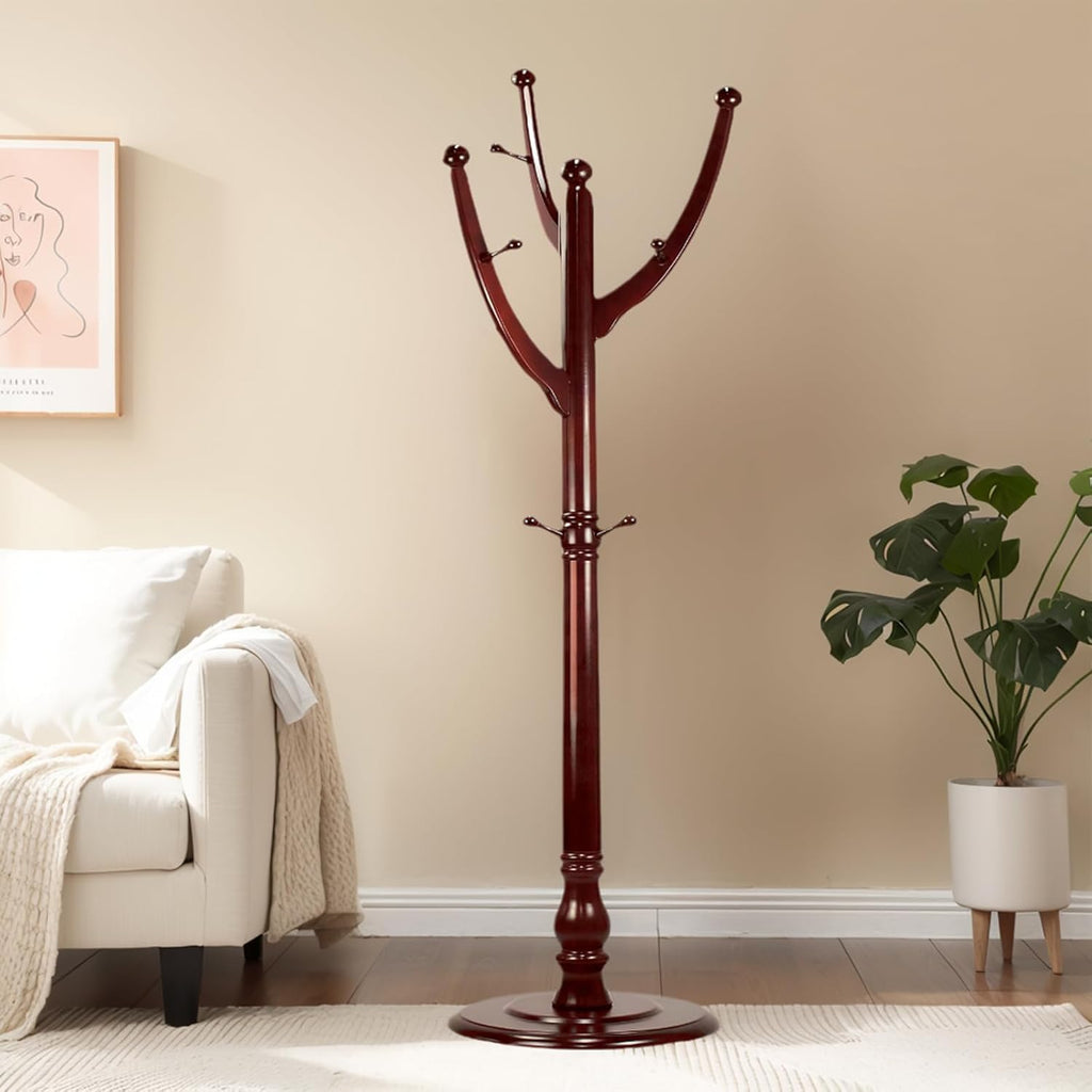 Freestanding Wood Coat Rack with 11 Hooks Z710272