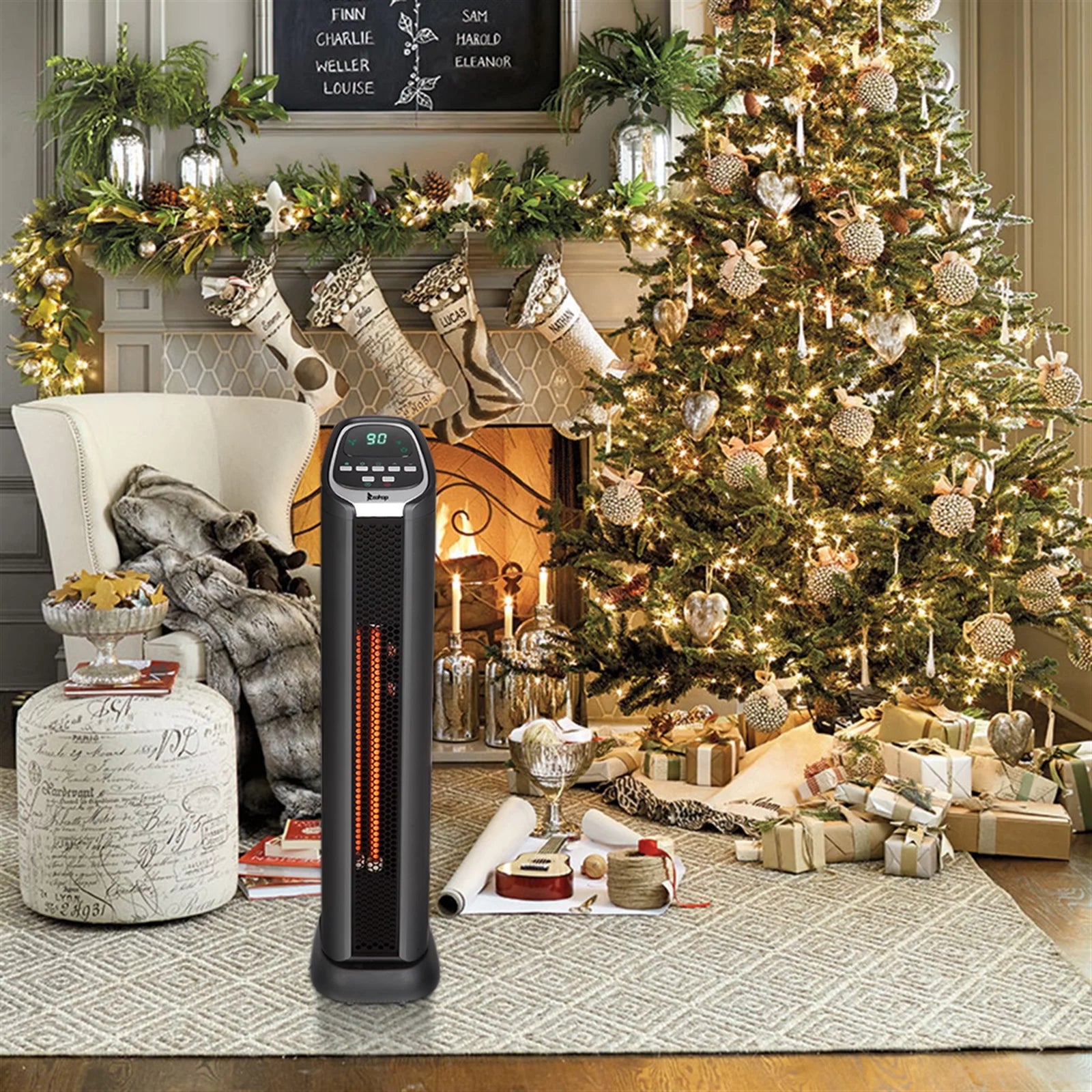 24" 1500W Quartz Infrared Electric Heater with Thermostat, Remote, 3 Modes, 12H Timer, 60 Degree Oscillating L8409