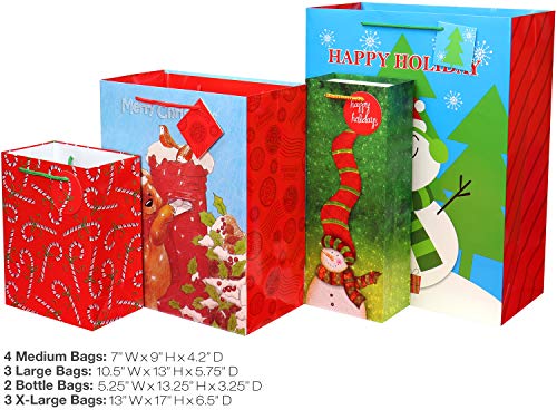 4 Extra Large 4 Large 4 Medium Christmas Print Gift Bags with Handles R605