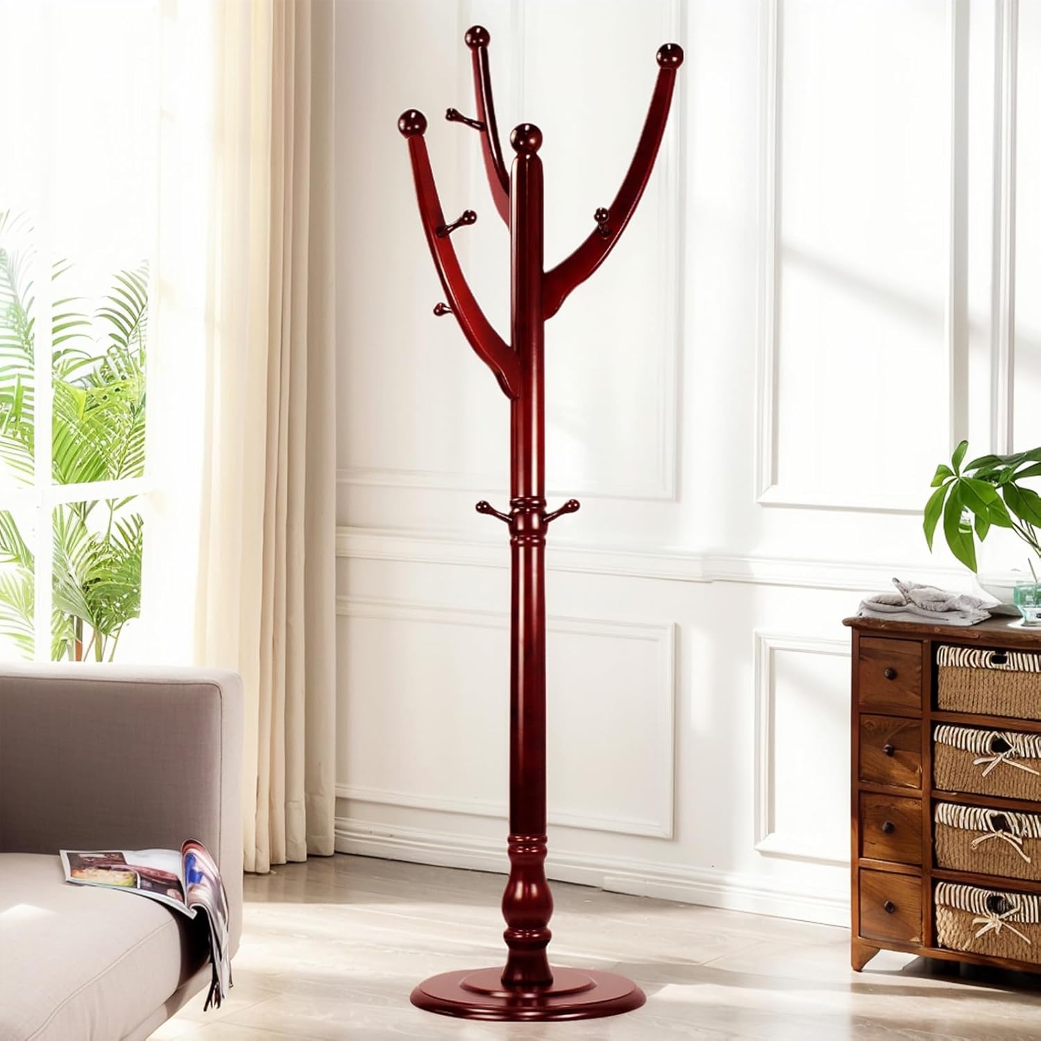 Freestanding Wood Coat Rack with 11 Hooks Z710272