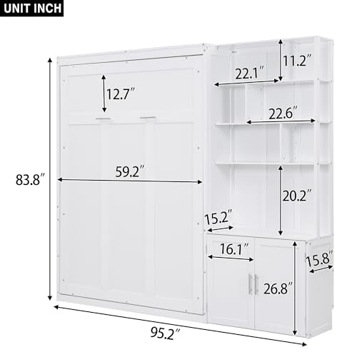 White Solid Wood Queen Size Murphy Bed with Desk G4823