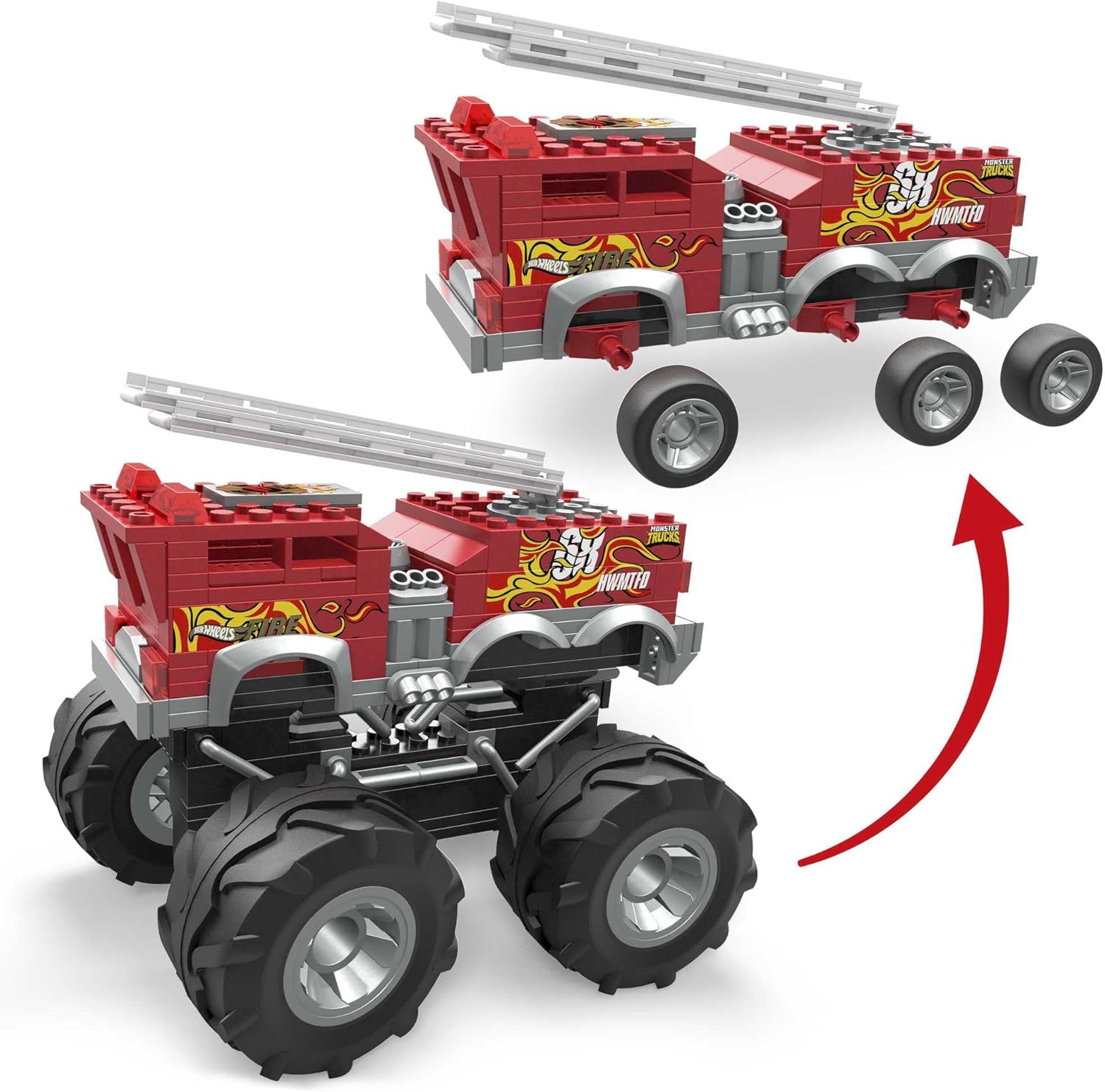 Red Monster Truck Building Toy Playset with 284 Pieces and Giant Wheels D102404
