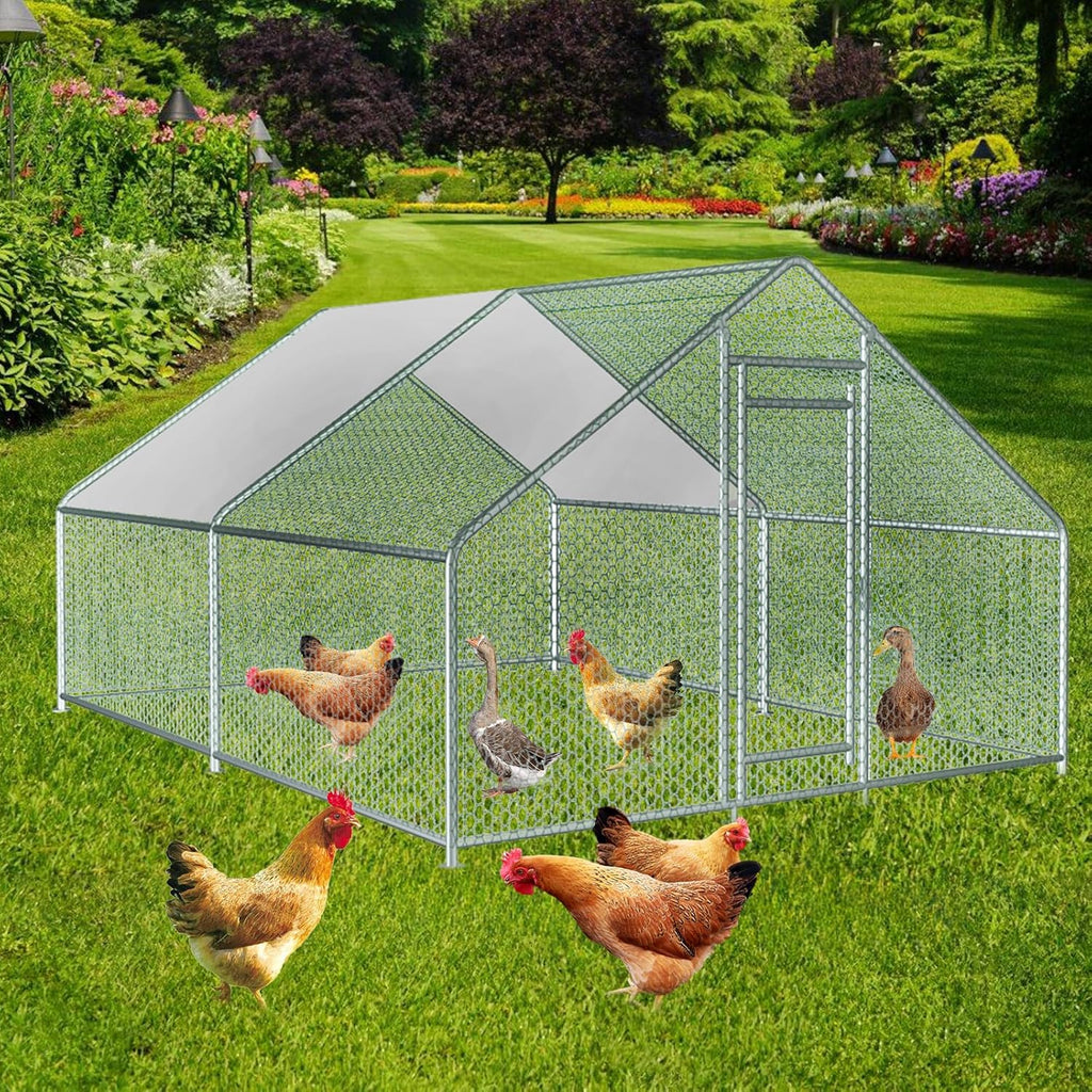 13x10x6.5 FT Metal Chicken Coop with Waterproof Cover S58763