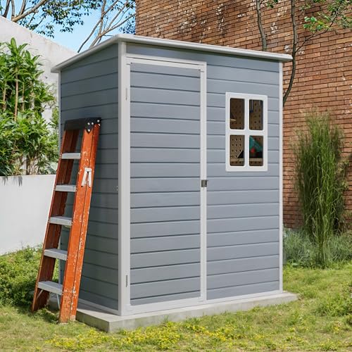 6x4 FT Outdoor Storage Shed with Floor, Resin, Lockable Doors G4861