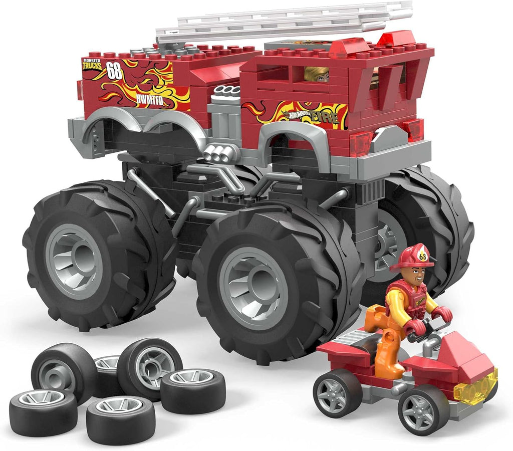 Red Monster Truck Building Toy Playset with 284 Pieces and Giant Wheels D102404
