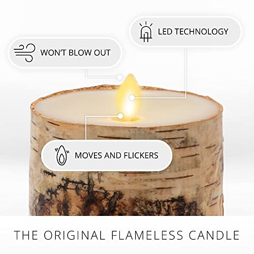 Flameless Candle Pillar with Real Birch Bark Moving Flame LED Battery Operated Lights Unscented (3.5 x 4.5-inch) V206159