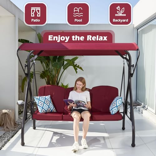 Green Patio Swing with Canopy 3 Seat with Stand O1021