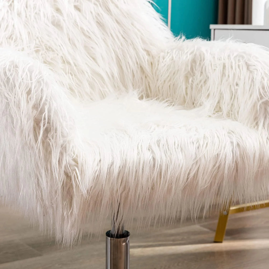 White Faux Fur Swivel Desk Chair with Back S65260