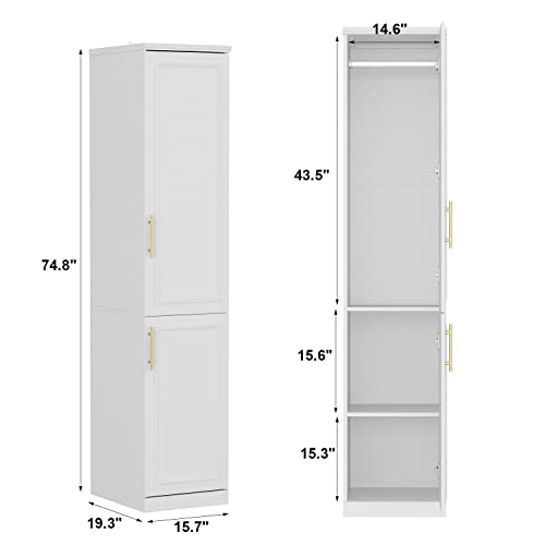White 2 Door Tall Narrow Wardrobe Closet with Hanging Rod X731