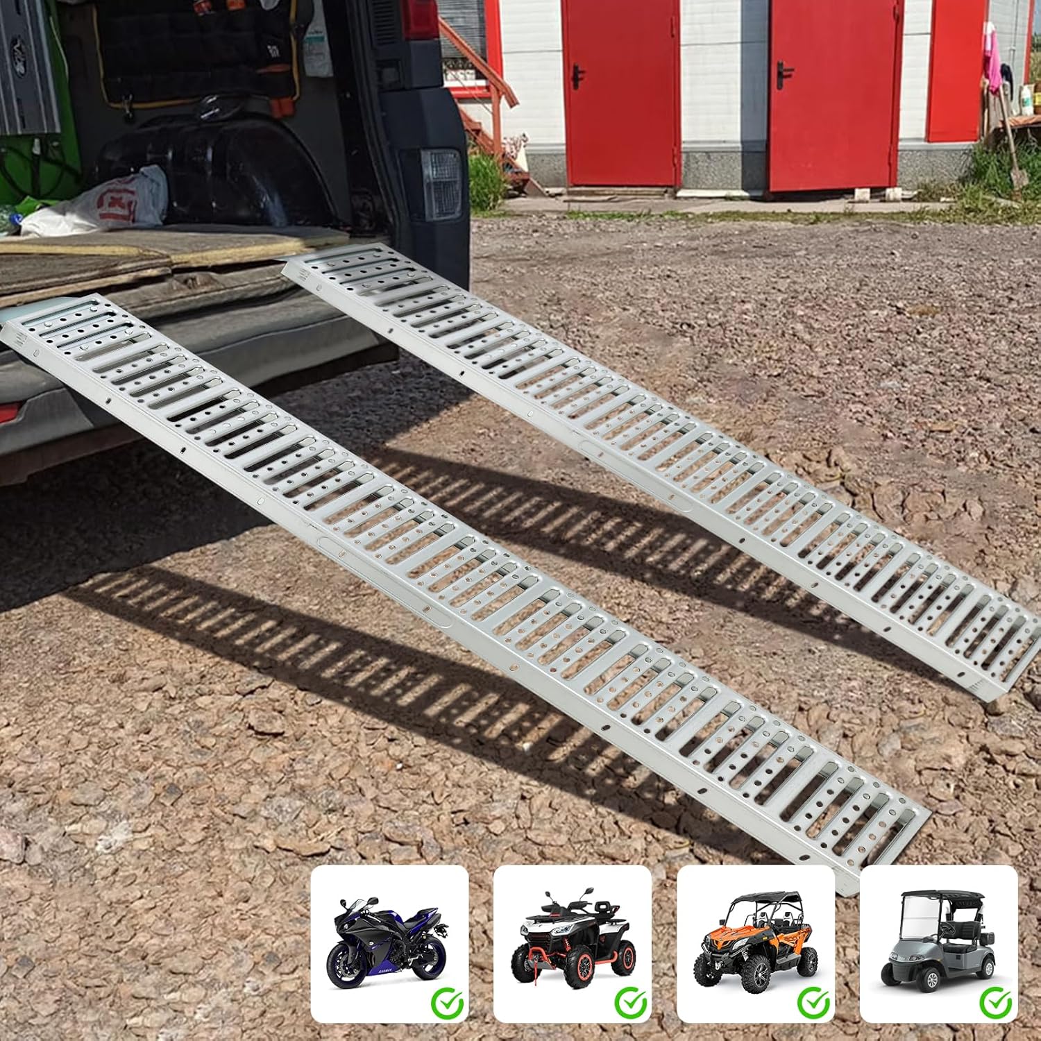 Silver Anti-Slip ATV Ramp Set of Two, 1500 lbs Capacity C92675