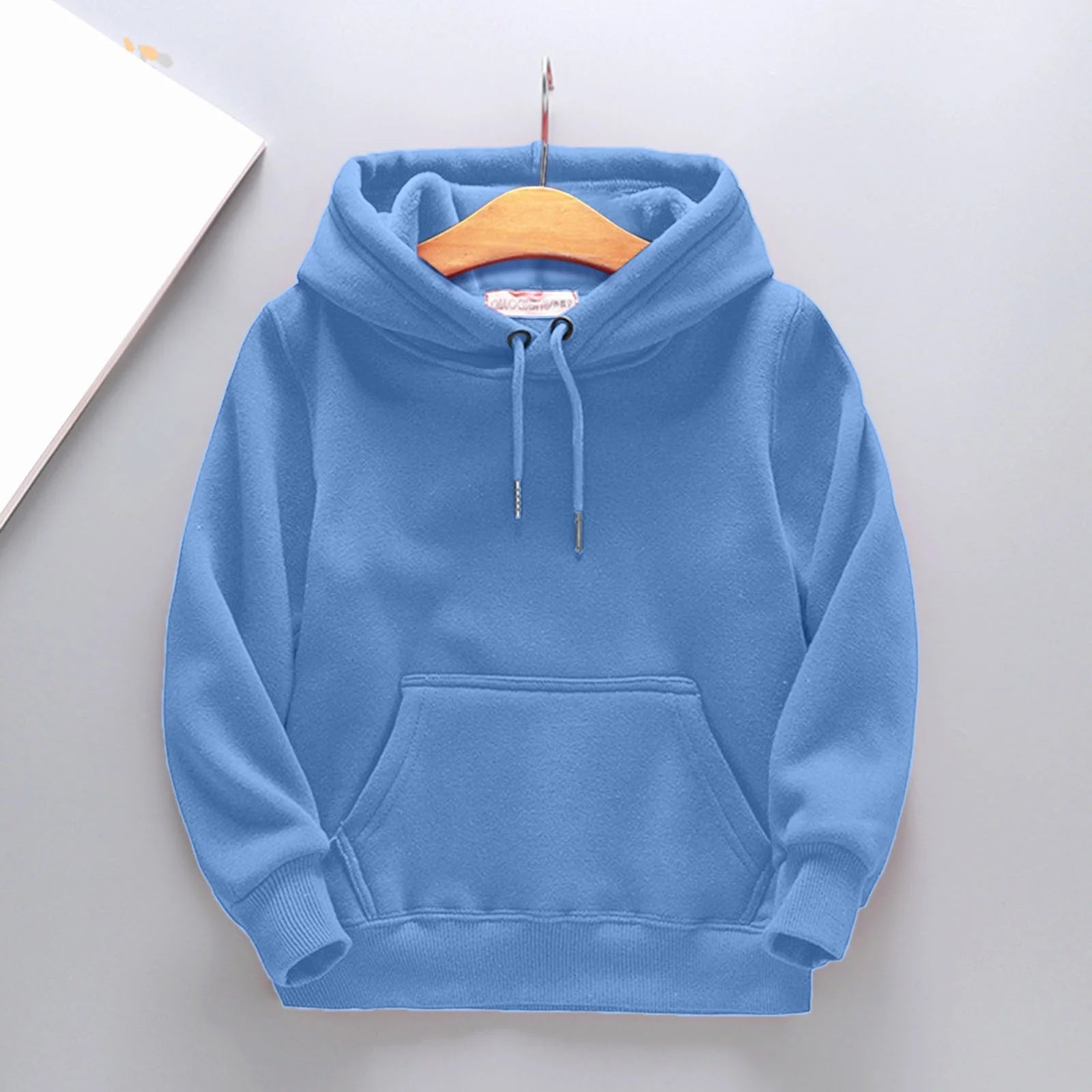 Boys Hoodies Winter Drawstring Hooded Solid Color Print Girls Sweatshirts Kids Pullover with Pockets R5442