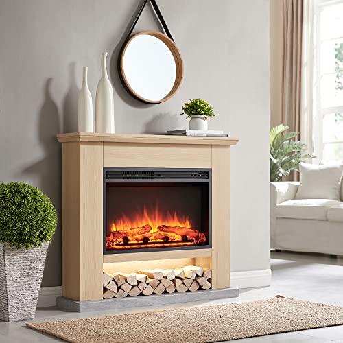 Cream White Electric Fireplace with Mantel Surround L226