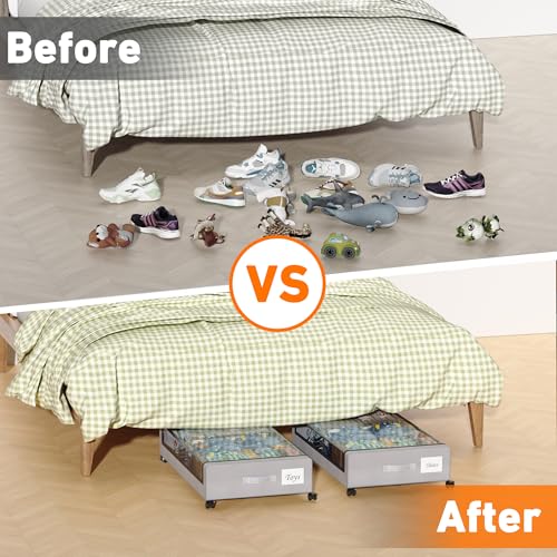 Black 2-Pack 60L Under Bed Storage Containers with Wheels and Clear Lids J294324