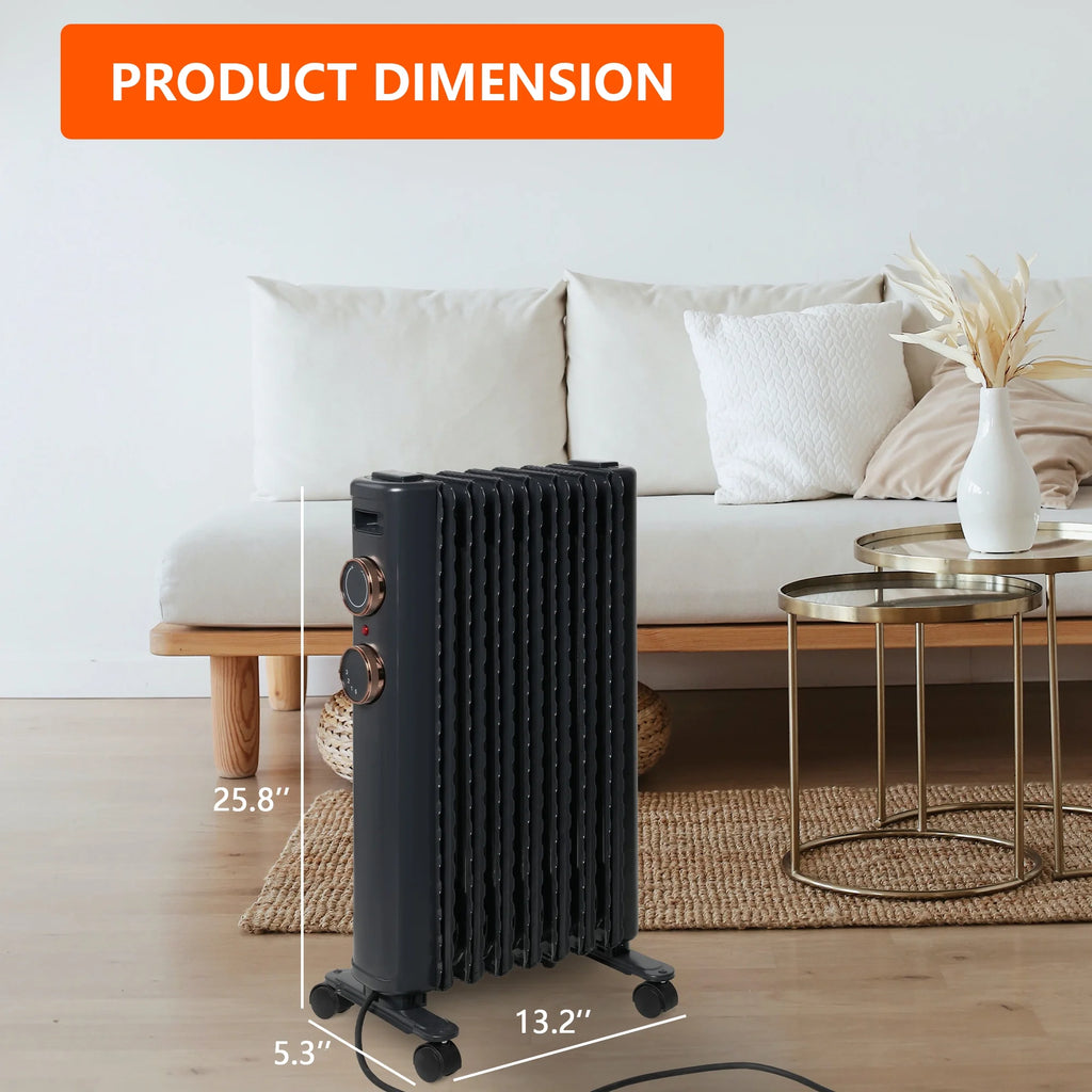 Oil Filled Radiator Heater with 3 Heating Modes, Adjustable Thermostat, Universal Wheels, Black&Gray R359839
