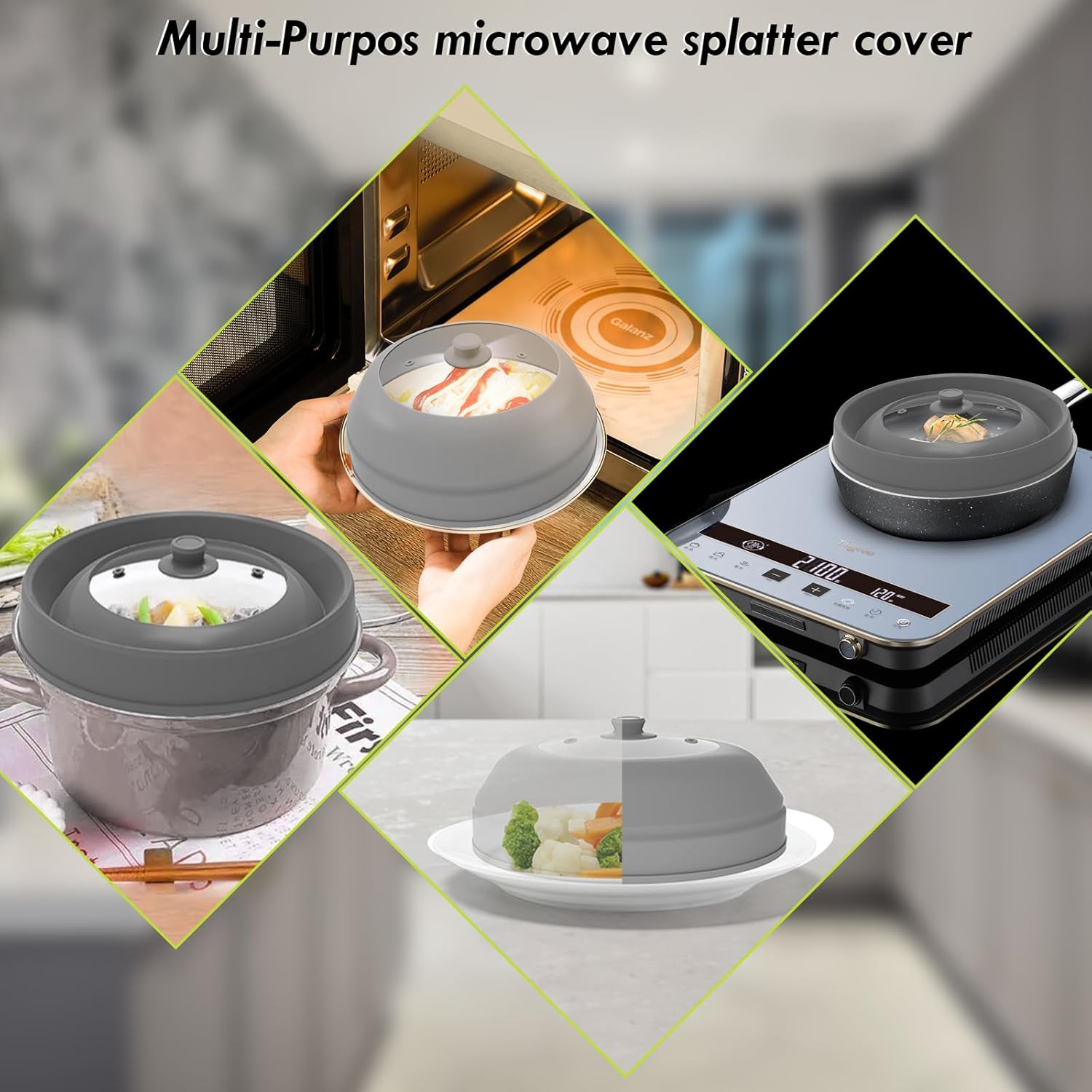 10.5 inch Microwave Plate Cover with Collapsible Silicone and Glass C12281