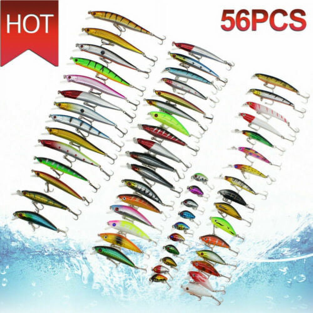 56 Pcs Mixed Minnow Fishing Lures Bass Baits Crankbaits Tackle Q552