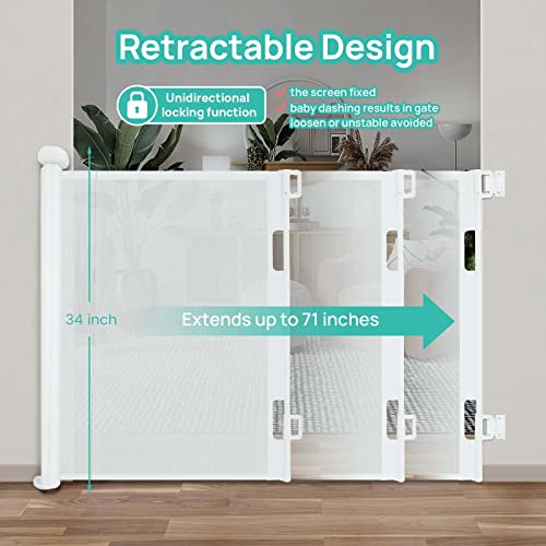 Retractable Baby Gate, 34”, Extends up to 55” Extra Wide Mesh Gate Z34298