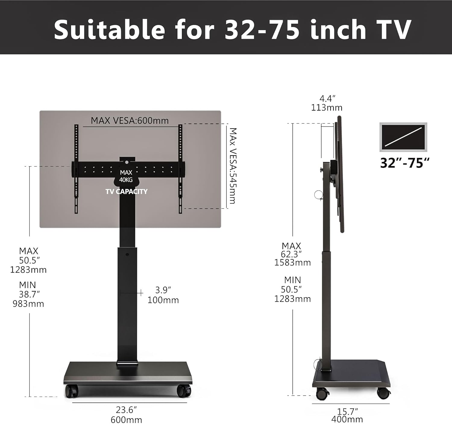 Table Top TV Stand for 50-85 inch TVs and Rolling TV Stand for 32-75 Inch TVs Z360