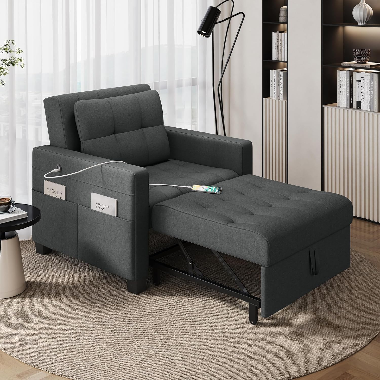 Dark Gray Fabric Convertible Futon Sofa Chair S8750