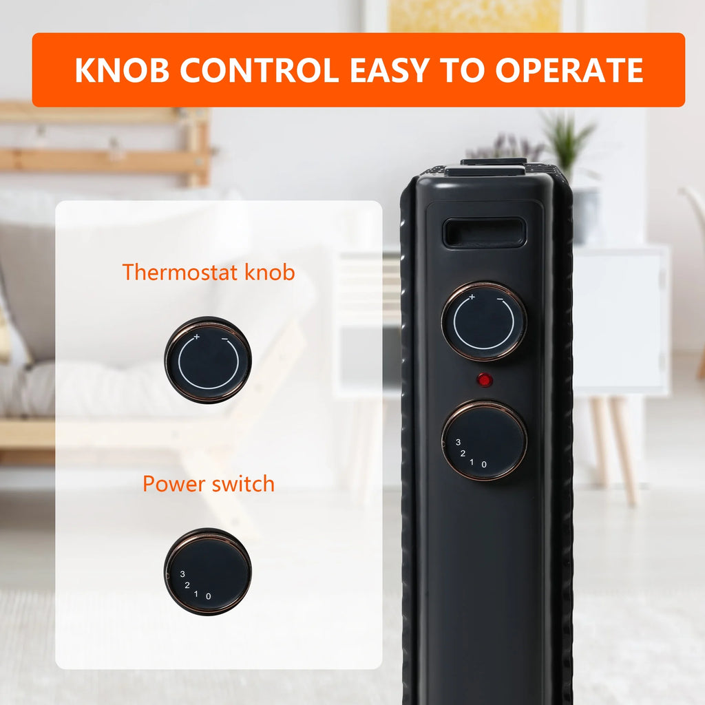 Oil Filled Radiator Heater with 3 Heating Modes, Adjustable Thermostat, Universal Wheels, Black&Gray R359839