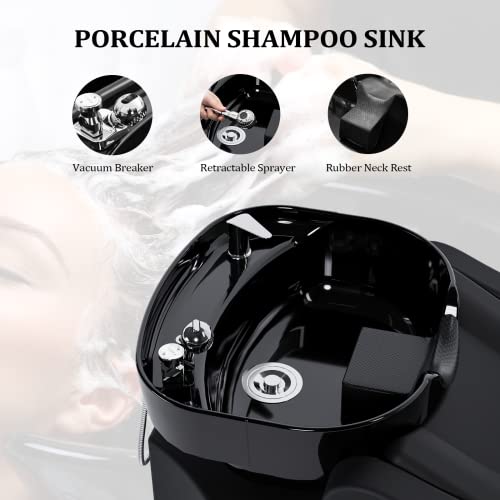 Shampoo Backwash Unit with Large Porcelain Bowl Salon Sink Hair Wash Chair Shampoo Station U698501