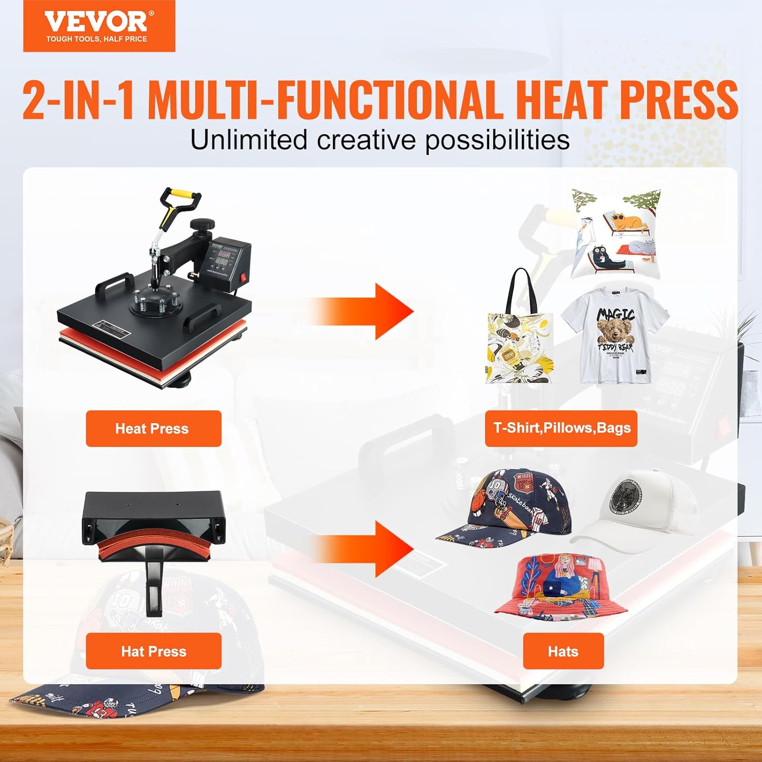 15x15 Heat Press Machine with Hat Press, 360° Swing Away Digital Tshirt Press Machine V362287