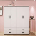 White 4 Door Wood Armoire Wardrobe with 2 Hanging Rods and 2 Drawers H6894