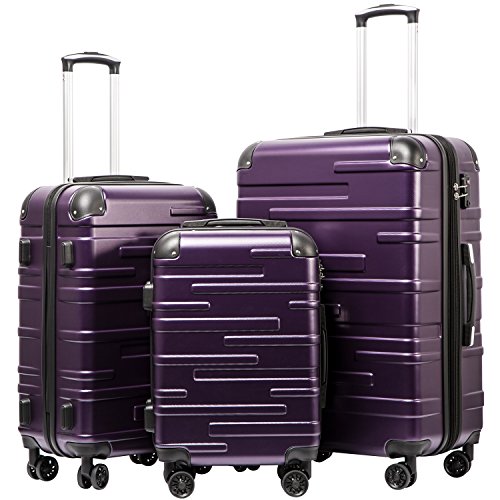 3 Piece Expandable Suitcase Set with TSA Lock Spinner 20in 24in 28in Purple Z86431