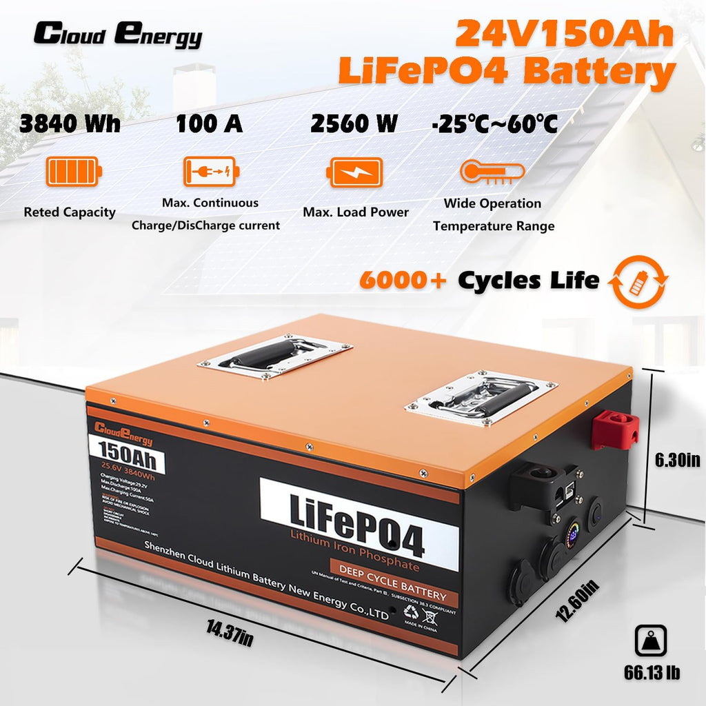 24V 150Ah 3.84kWh Deep Cycle LiFePO4 Battery with 100A BMS G1233