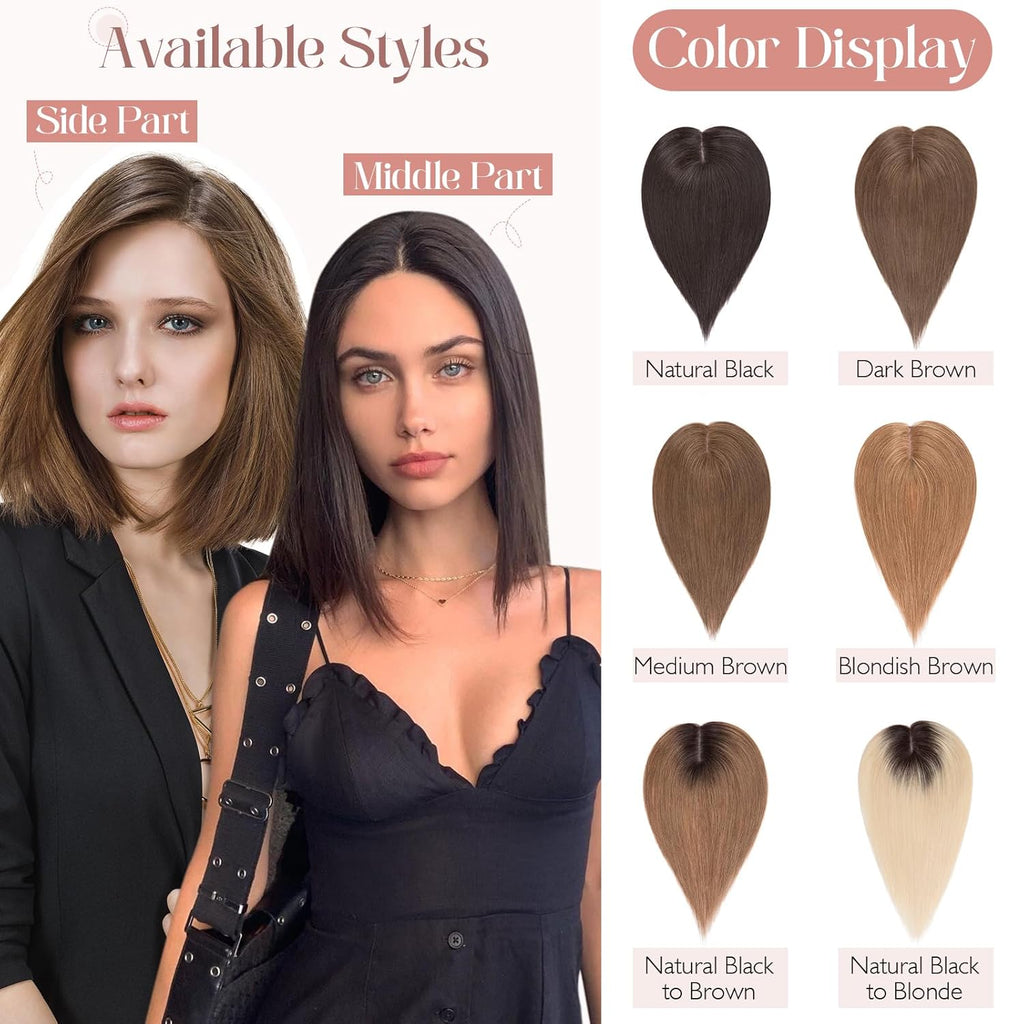 100% Human Hair Topper Silk Base C33215