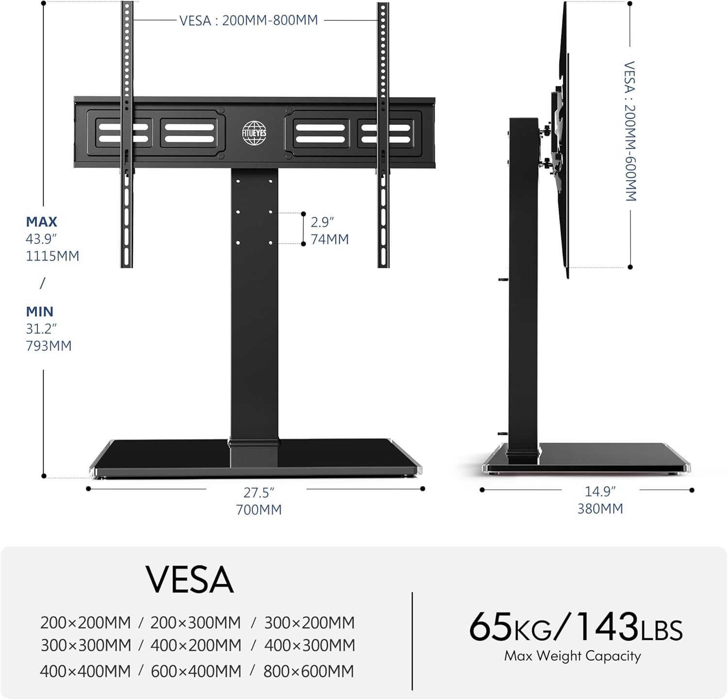 Table Top TV Stand for 50-85 inch TVs and Rolling TV Stand for 32-75 Inch TVs Z360
