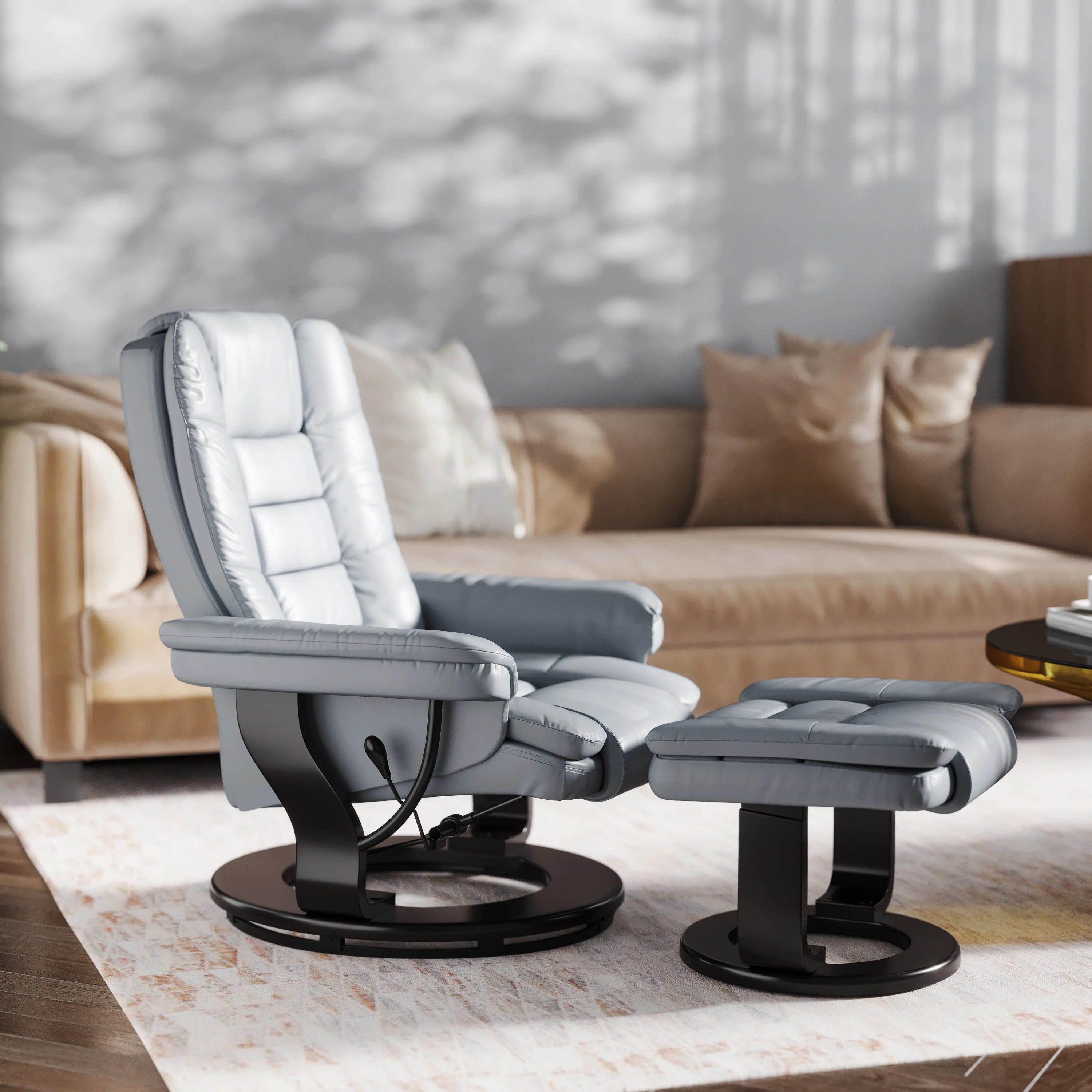 Gray Faux Leather Recliner with Ottoman M541