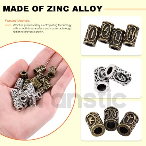 300Pcs Viking Rune Beads Hair Beard Beads Set including 5Pcs Black Pull Hairpin Quick Beader Hairpins and 200Pcs Black Rubber Bands with a Bag I181