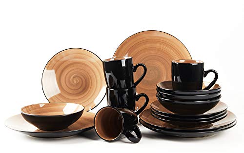 16pc Black Speckled Stoneware Dinnerware Set R74041