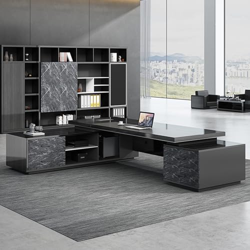 Black L-Shaped Executive Desk with Drawers 79" L x 63" W x 29.5" H Right Hand Return E18559