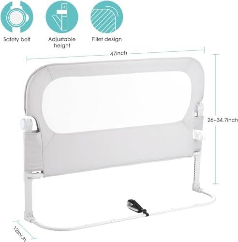 47" Toddler Bed Side Rails for Twin, Full, Queen Bunk Size Bed Swing Down Bedrail J226839