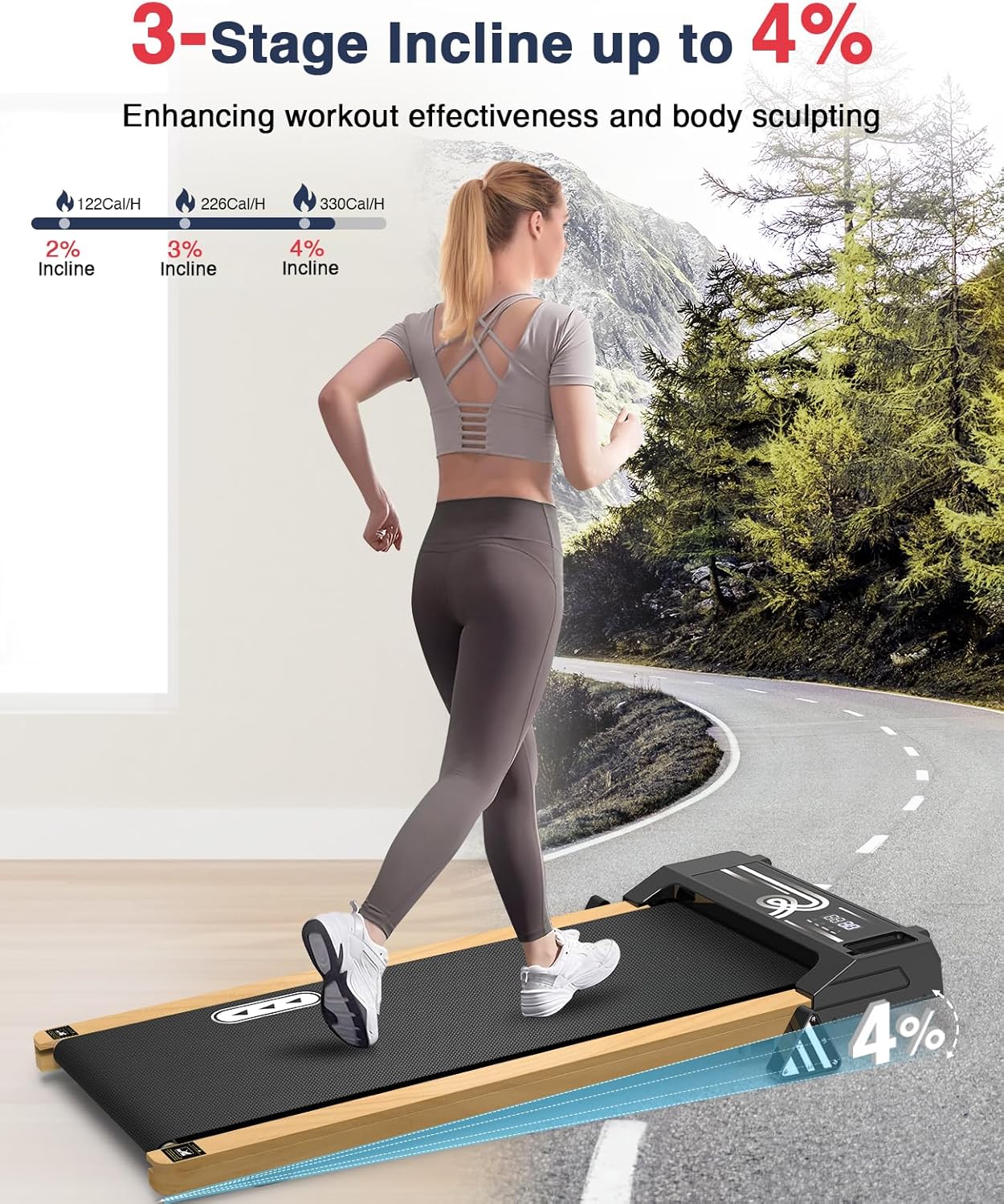 Wood Walking Pad with Incline Under Desk Treadmill V68438